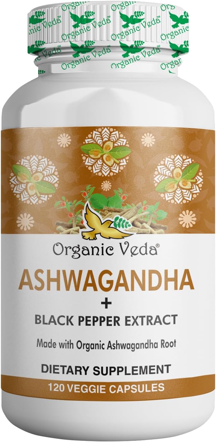 Organic Ashwagandha Capsules Full Strength with Black Pepper Extract