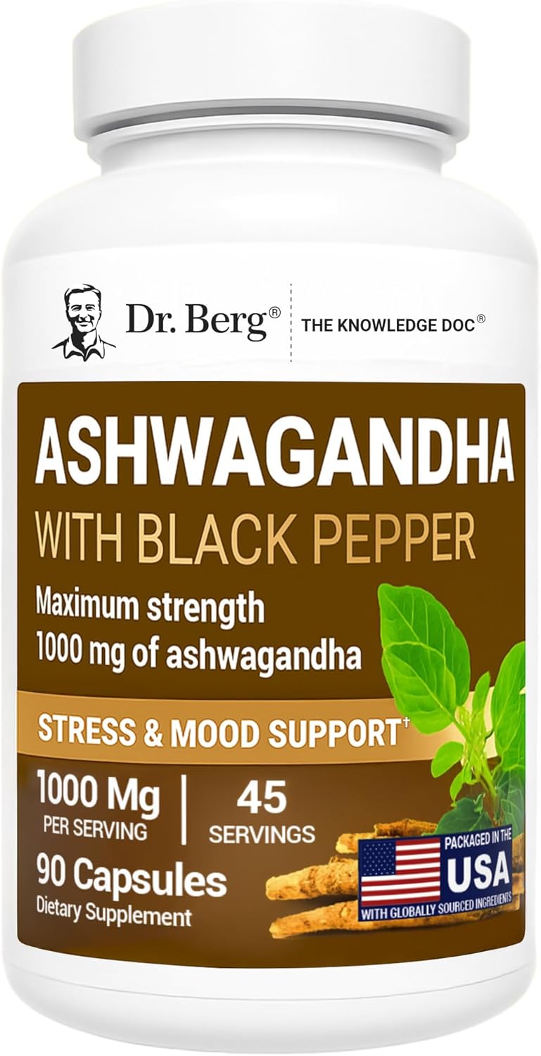 Dr. Berg Ashwagandha Capsules 1000mg - Includes Ashwagandha Root with Black Pepper from Bioperine - Ashwagandha Supplements 90 Capsules
