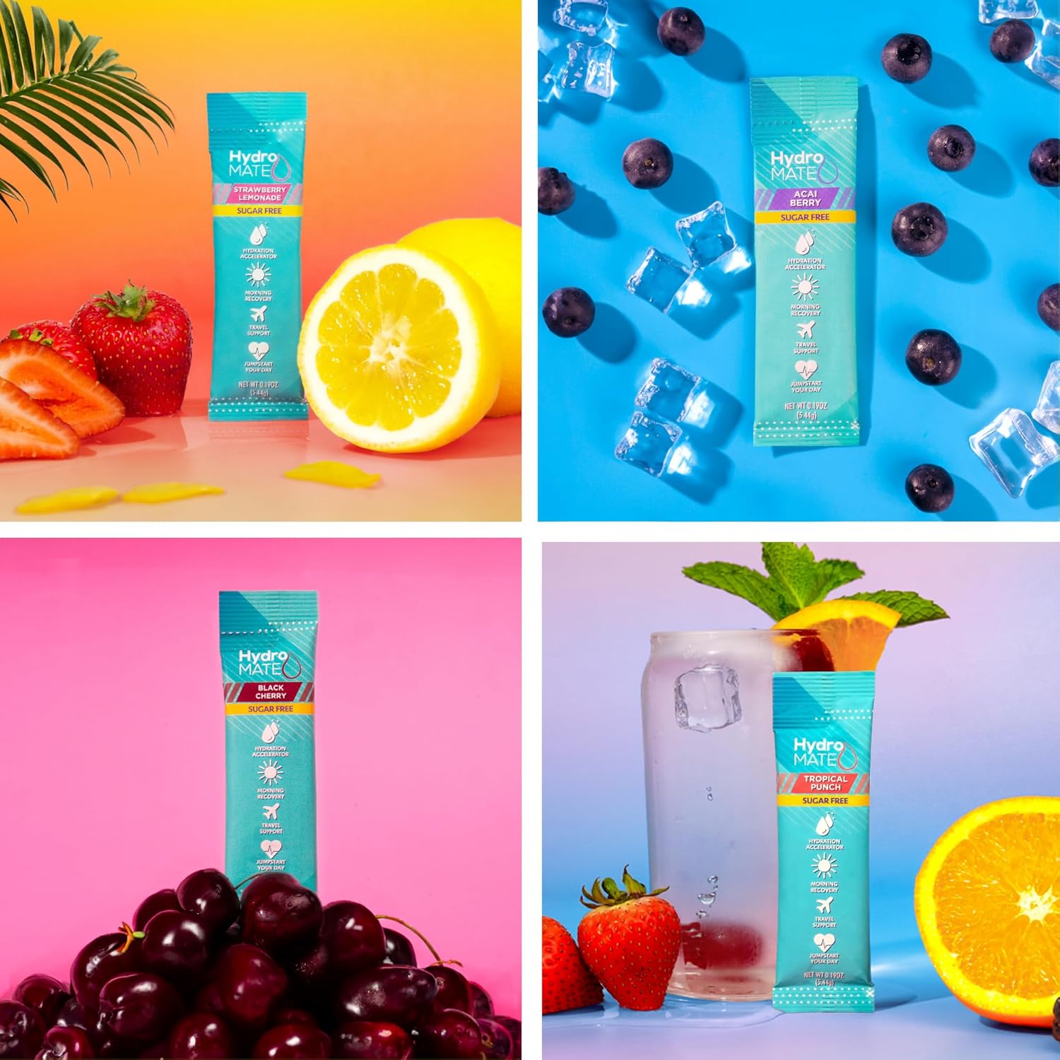 Electrolyte Powder Sugar-Free Hydration Packets Variety Pack HydroMATE 16 Sticks